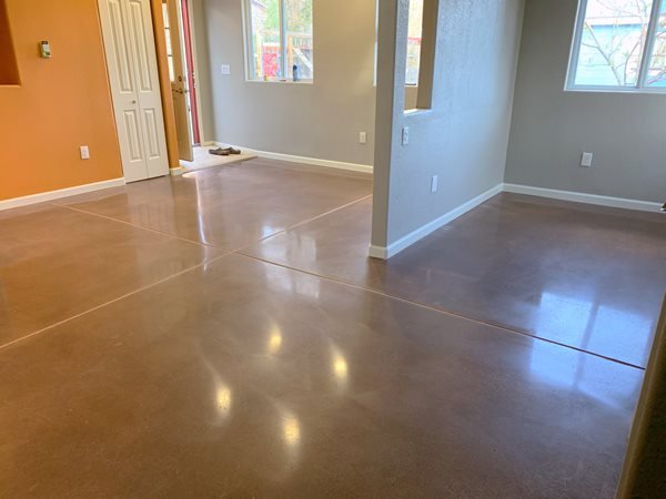 Polished and colored concrete interior floor